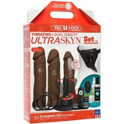 Doc Johnson Vibrating Vac-U-Lock Dual Density Ultraskyn Set Brown -Volwassen Speelgoed Geschaft 1053 07 bx dupe2 1